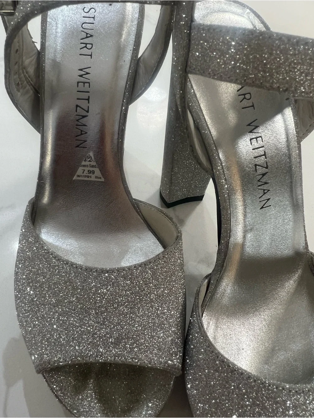 Stuart Weitzman, Silver Glitter Platform Sandals Size 6. Worn 1x